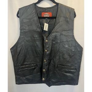 Pugs Gear Mens Black Patchwork Leather Biker Vest Heavy Duty Button Front XL